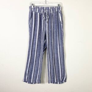 Briggs Blue & White Striped Linen Blend Beachy Pants